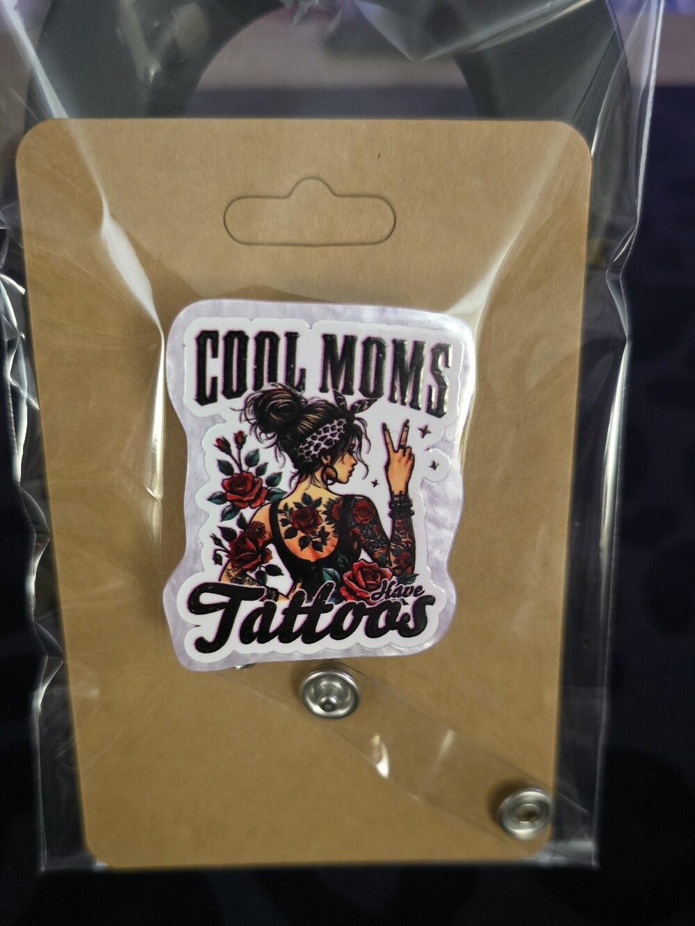 Cool Moms Have Tattoos Novelty Badge Reel - Retractable ID Holder
